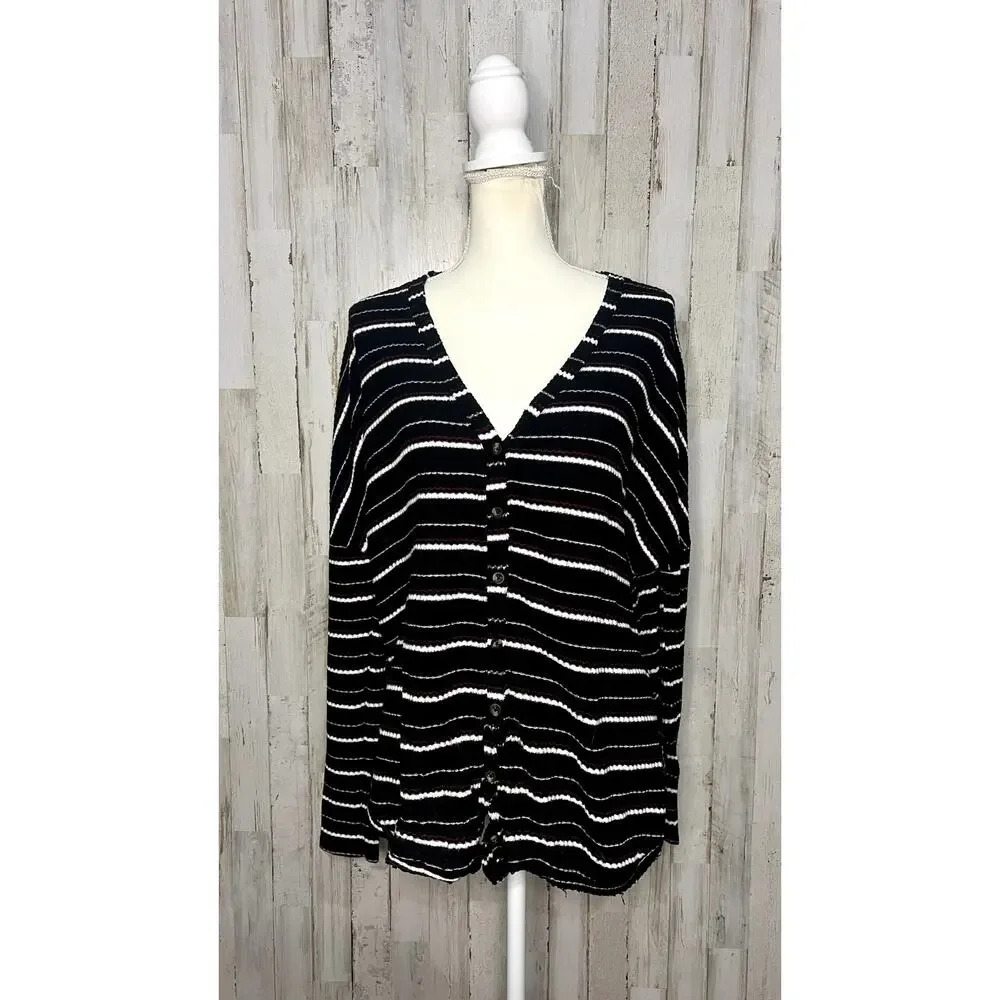 Out From Under Women's Size‎ Medium Black Striped Buttoned Cardigan Sweater
